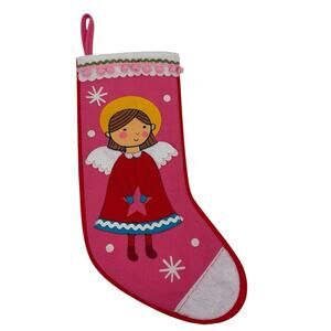 Target Christmas Stockings Felt Fairy Angel Pink Pom Pom Trim